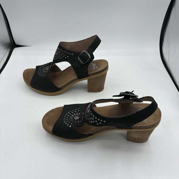 Dansko Sandals Womens Size 7 EU 38 Deandra Studded Leather Block Heel Black - Picture 9 of 10